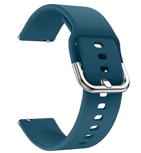 Blue silicone watch strap for ZL02 smart bracelet with silver buckle.