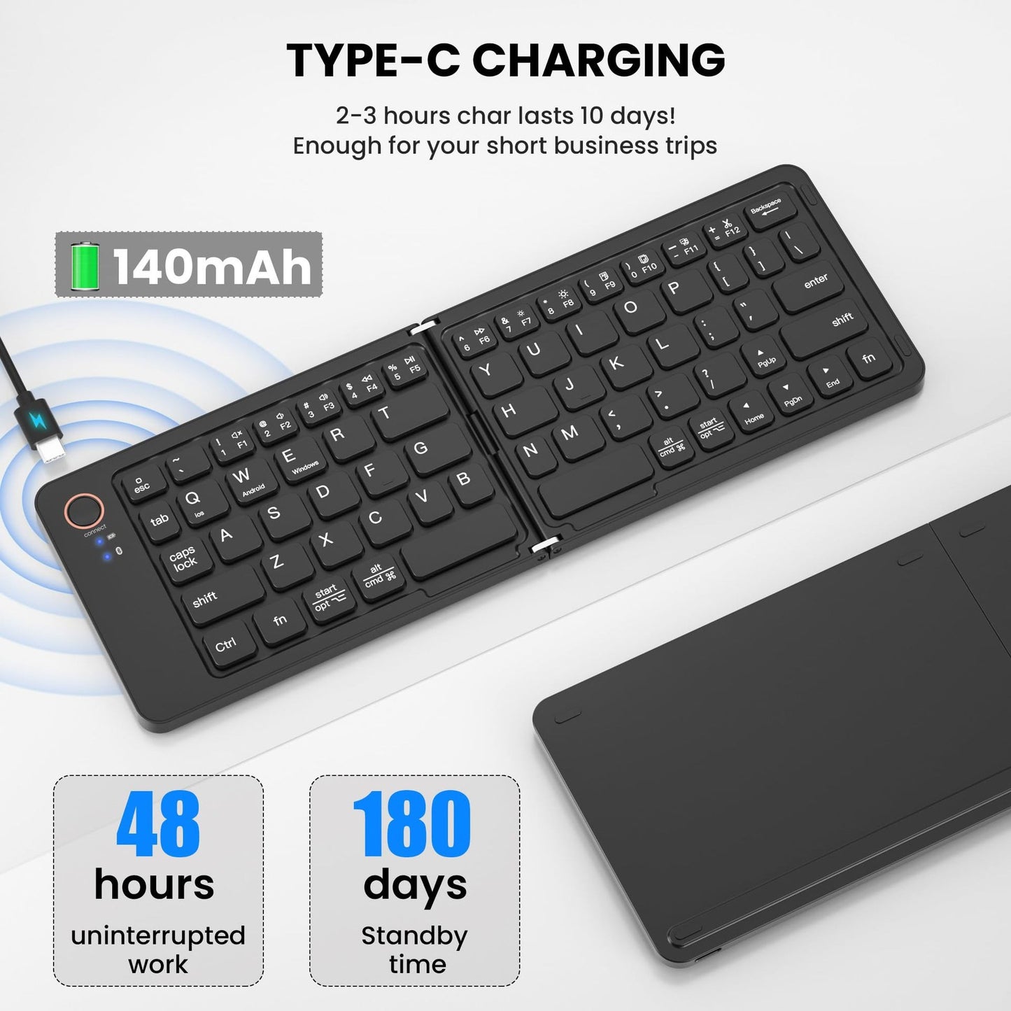 Ultra-Slim Foldable Bluetooth Keyboard – Dual-Mode with Smart Charging