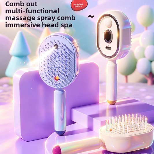 Hydrating Mist Hair Brush with Scalp Massager and Self-Cleaning Button